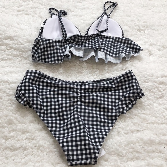 🆕 Cupshe gingham plaid ruffled sexy black white ruffle womens bikini xs - Picture 6 of 11